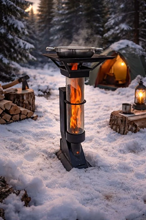 Portatif Mini Cam Pelet Soba Kamp,Balkon,Teras Tipi Yüksek Kalite -  Pürmüz ve Pelet Hediyeli